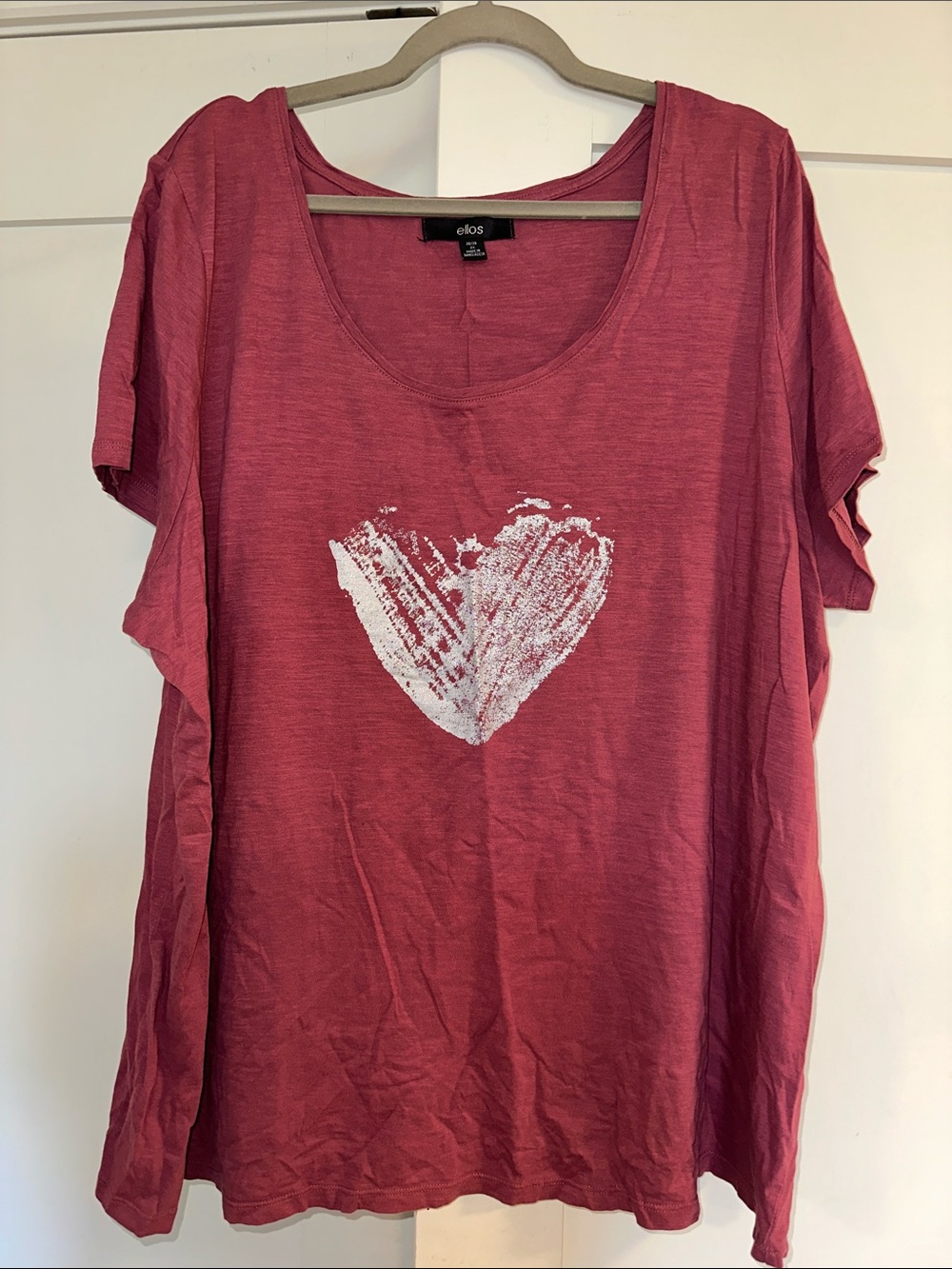 Ellos Pink Heart Graphic Scoop Neck Tee, 2X, NWOT